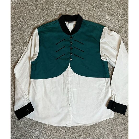 VTG Banjo Dallas Texas Size Large White Long Sleeve Shirt Button Up Western Teal - Picture 1 of 7